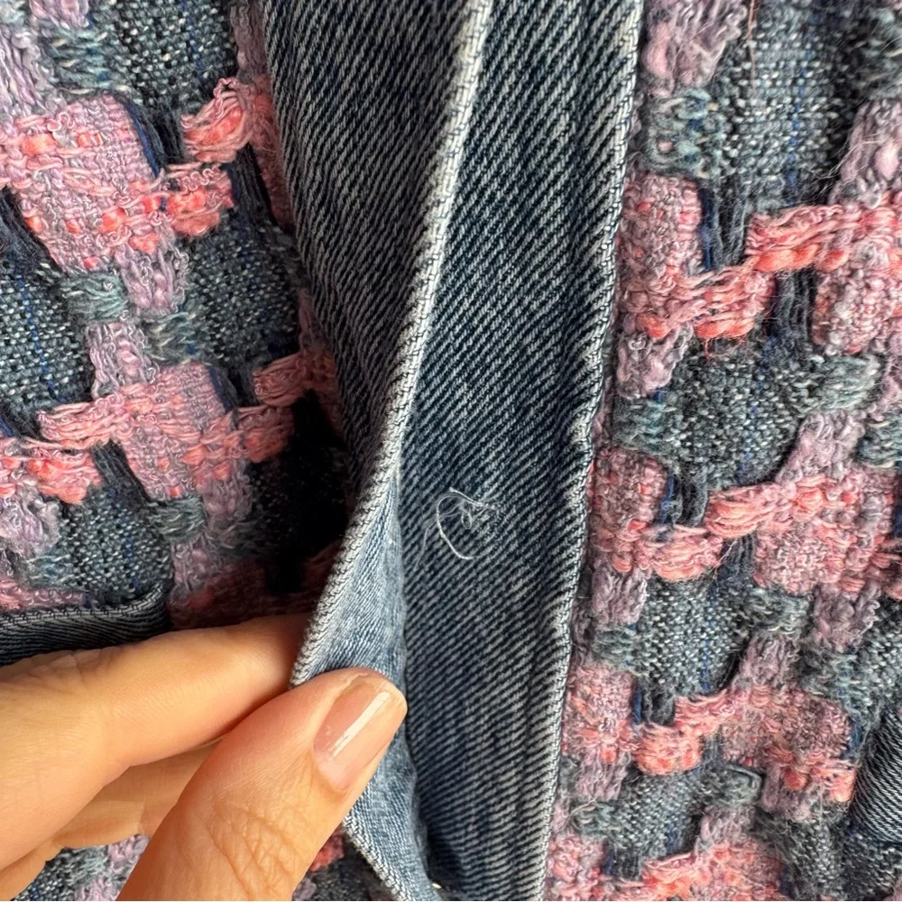 Sandro Amadora Denim Trim Houndstooth Tweed Mini Dress - Picture 7 of 13